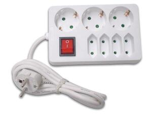 7-voudige stekkerdoos met schakelaar - 3x EU (F) socket met aarde - 4x platte socket